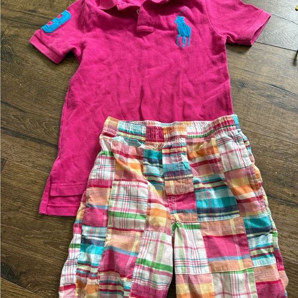 Polo by Ralph Lauren Pink Polo‎ Shirt big pony Kelly’s kids plaid shorts set 5 - Picture 1 of 6